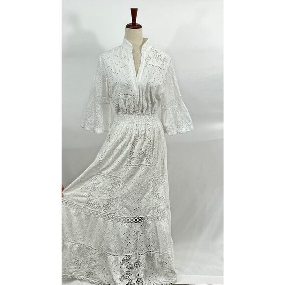 TEMPTATION POSITANO Sz L Large Pompei White Lace Maxi Dress - Picture 7 of 10